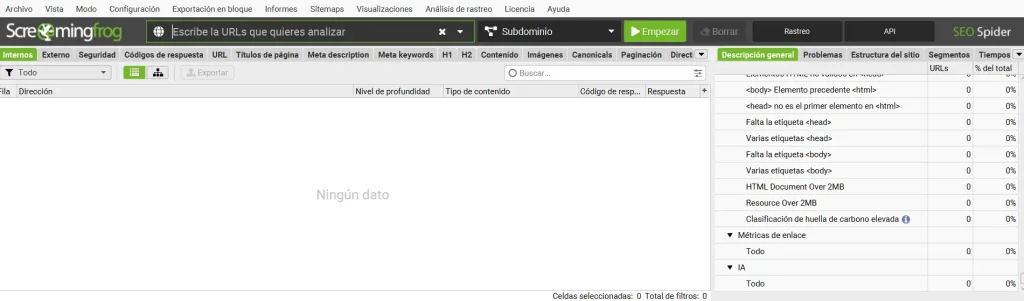 captura de screaming frog para analizar mejor herramienta seo para rastreo