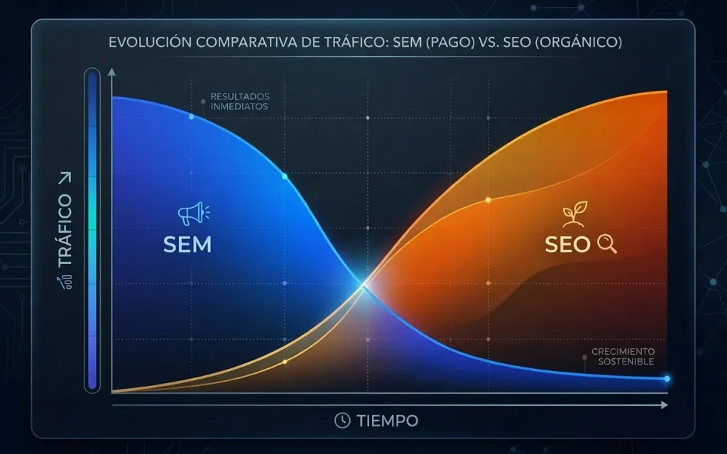 grafica de comparacion trafico seo sem diferencias entre seo y sem