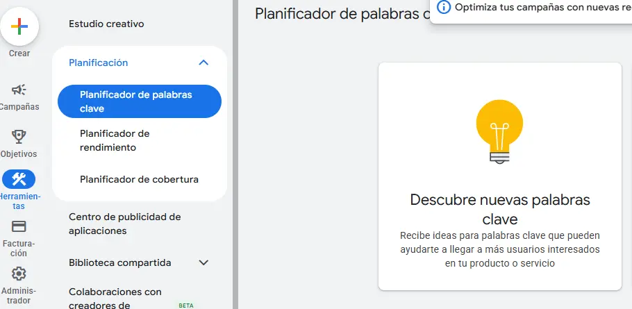entrando a planificador keywords buscar palabras de cola larga en google
